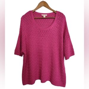Coldwater Creek Fuchsia Knit Short-Sleeve Scoop Neck Sweater
